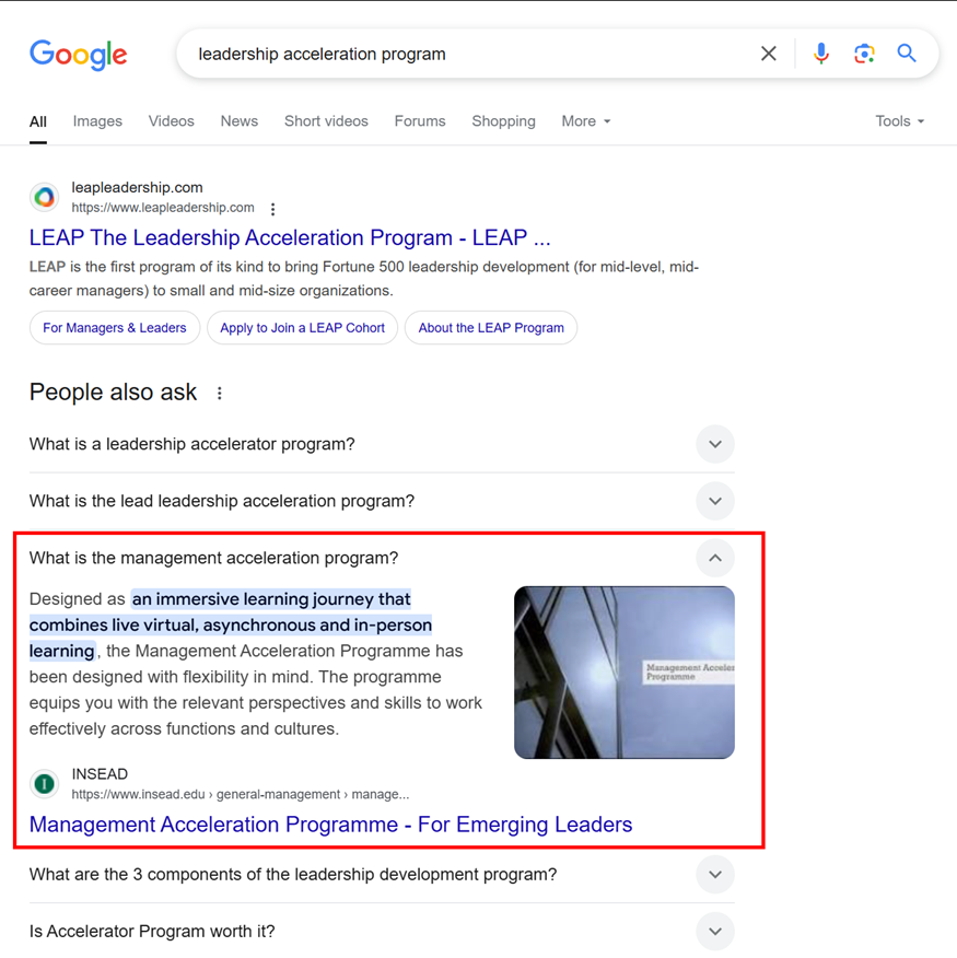 After optimizing this page for our client, it appeared in the 'People also ask' section of search results on Google US.